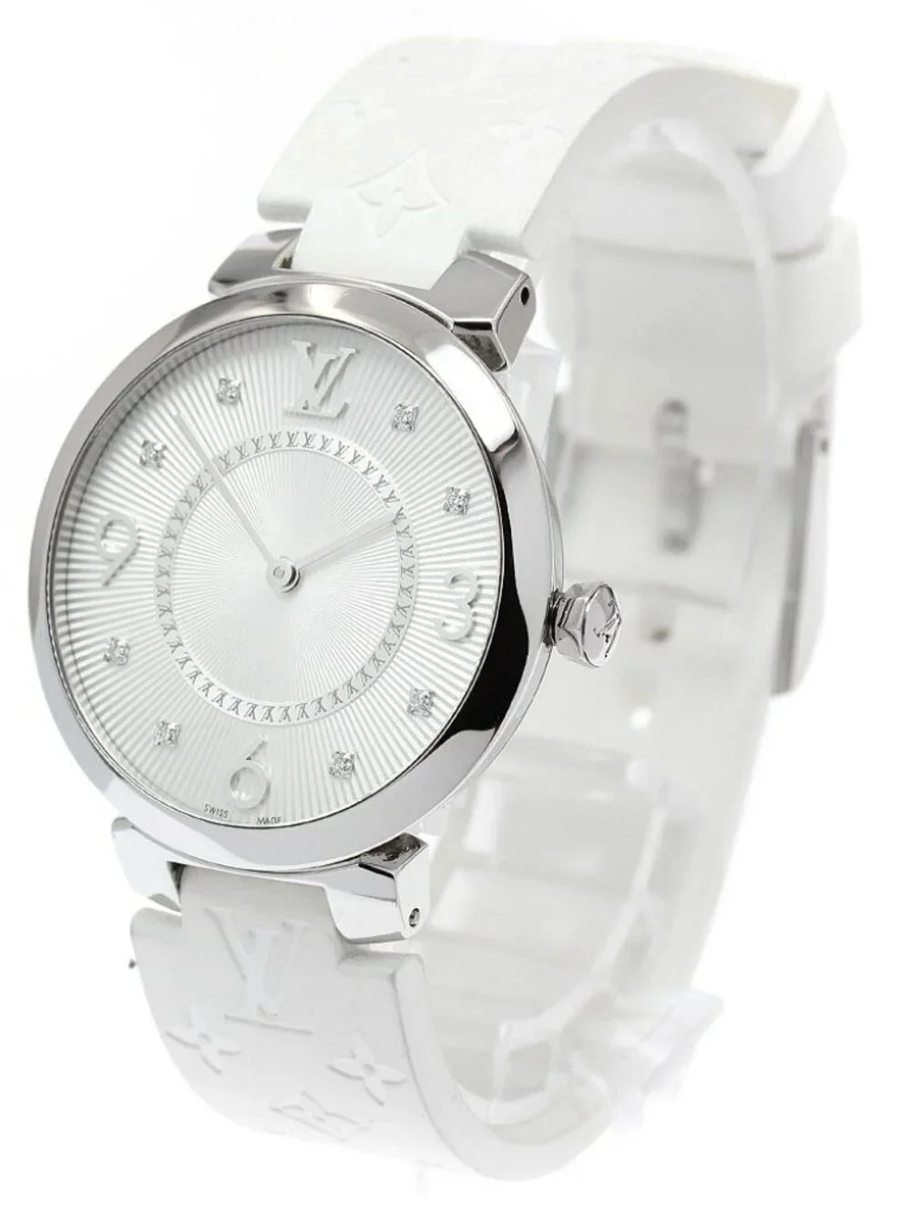 LOUIS VUITTON Tambour Slim MM Q13MJ 8P diamond Silver Dial Quartz Ladies_970655